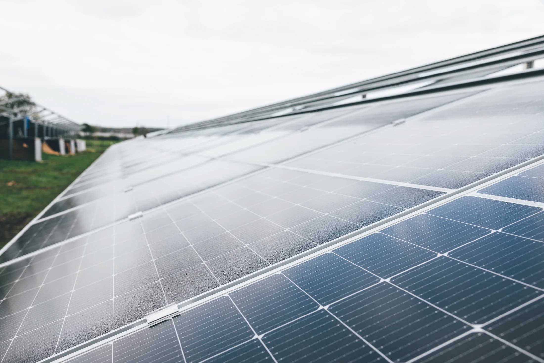 Close view of installed solar panels and their mounting